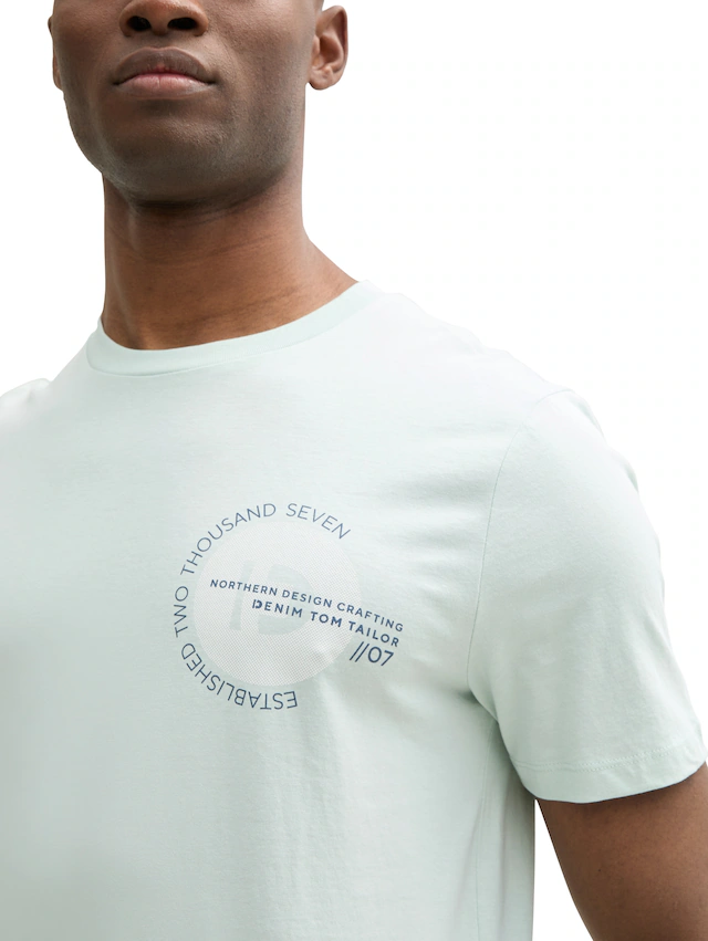 TOM TAILOR Denim Rundhalsshirt mit verschiedenen Logo Prints