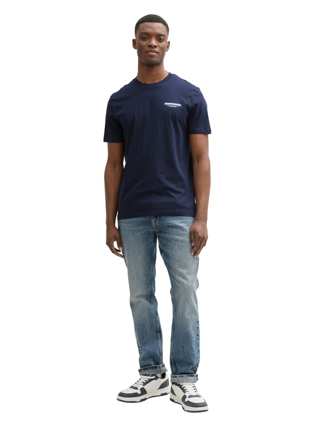 TOM TAILOR Denim Rundhalsshirt mit verschiedenen Logo Prints