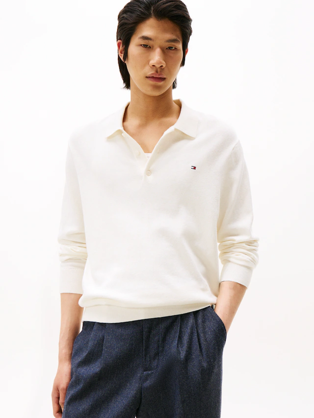 Tommy Hilfiger Polokragenpullover »PIMA ORG CTN CASHMERE LS« Flag-Stickerei auf Brust