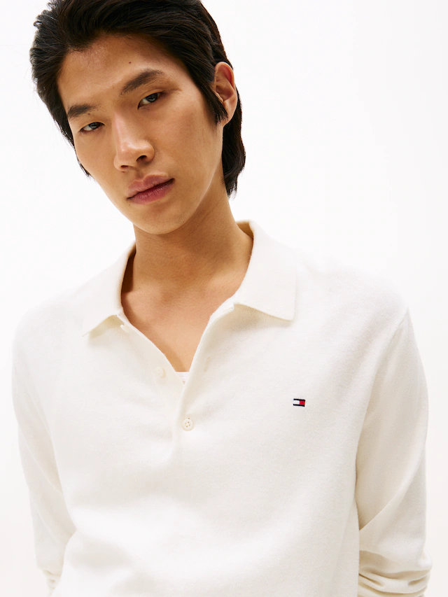 Tommy Hilfiger Polokragenpullover »PIMA ORG CTN CASHMERE LS« Flag-Stickerei auf Brust