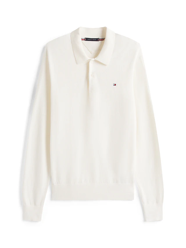 Tommy Hilfiger Polokragenpullover »PIMA ORG CTN CASHMERE LS« Flag-Stickerei auf Brust
