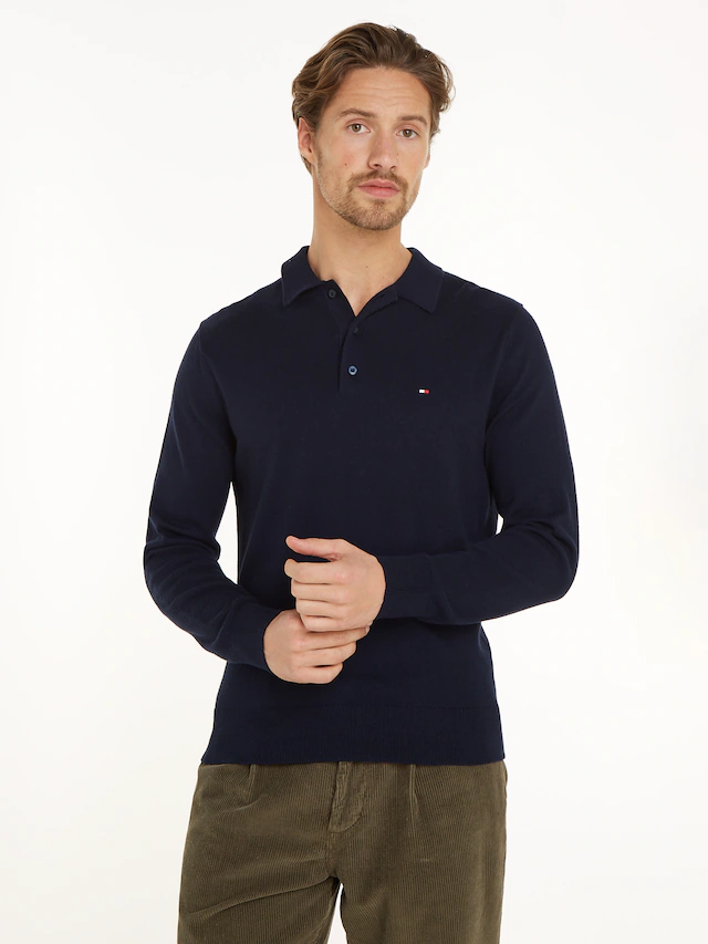Tommy Hilfiger Polokragenpullover »PIMA ORG CTN CASHMERE LS« Flag-Stickerei auf Brust