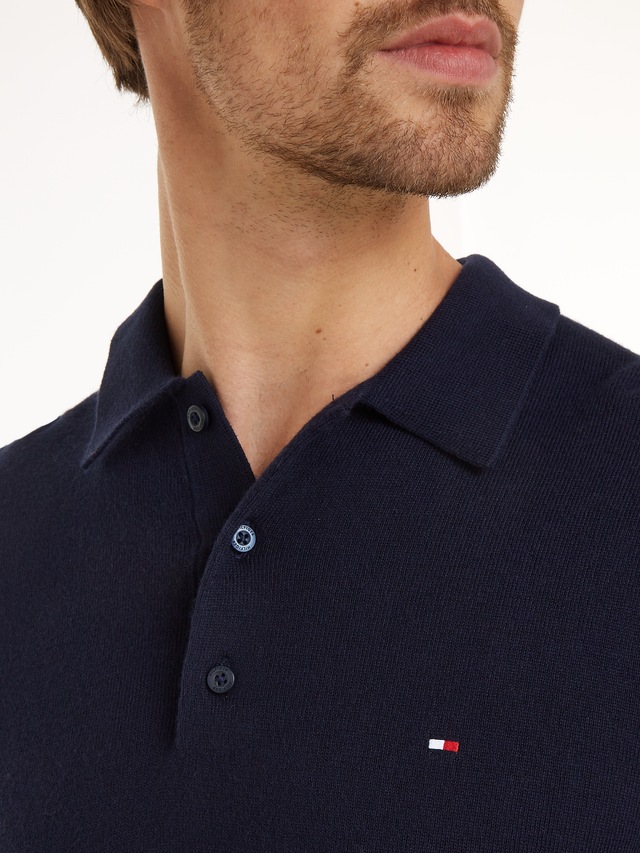 Tommy Hilfiger Polokragenpullover »PIMA ORG CTN CASHMERE LS« Flag-Stickerei auf Brust