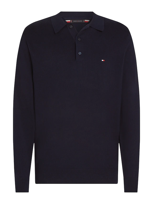 Tommy Hilfiger Polokragenpullover »PIMA ORG CTN CASHMERE LS« Flag-Stickerei auf Brust