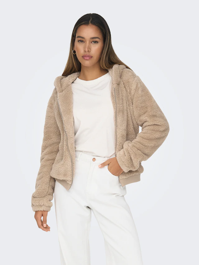 ONLY »ONLNEWANNA CONTACT SHERPA JKT OTW NOOS« mit Kapuze Kunstfaser