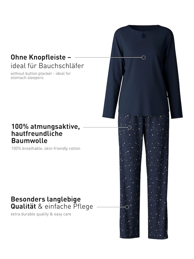 CALIDA Schlafanzug »Sweet Dreams« 2 tlg. lockere Passform, Rundhals, Interlock-Qualität, Langarm, weich