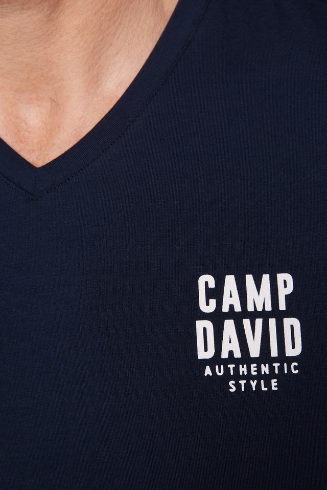 CAMP DAVID V-Shirt mit V-Ausschnitt, mit Logo-Print