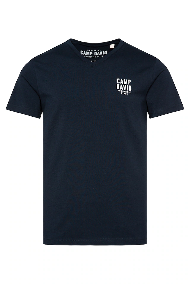 CAMP DAVID V-Shirt mit V-Ausschnitt, mit Logo-Print