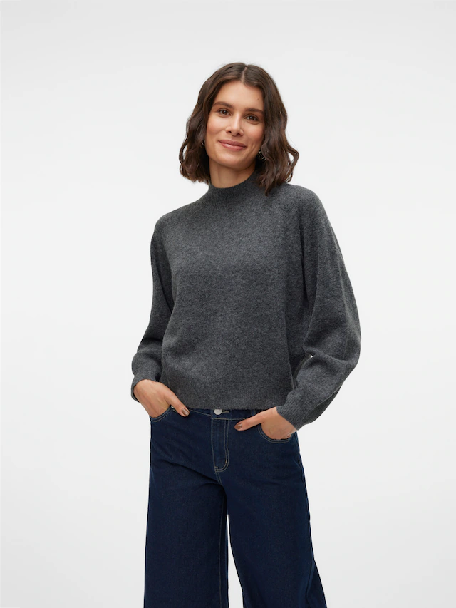 Vero Moda Strickpullover »VMLEAF LS HIGH NECK PULLOVER ENT« Materialmix, regular fit