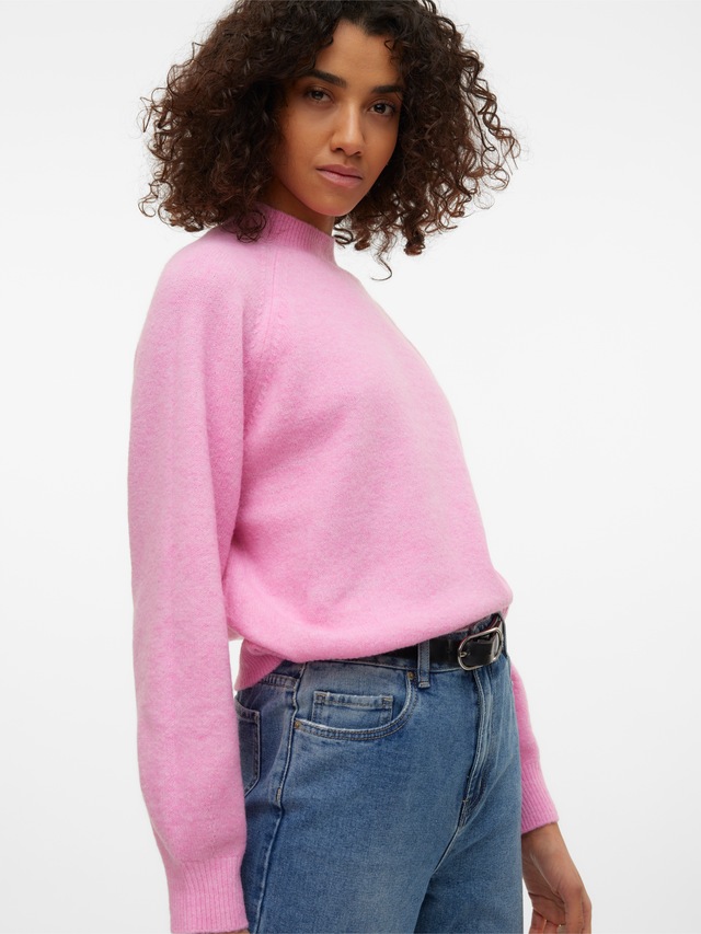 Vero Moda Strickpullover »VMLEAF LS HIGH NECK PULLOVER ENT« Materialmix, regular fit