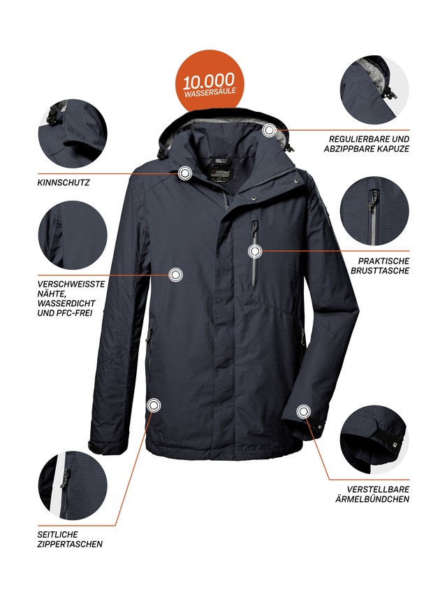 Killtec Outdoorjacke »KOS 256 MN JCKT_CARLEB« Wind- und wasserdichte Herrenjacke mit abnehmbarer Kapuze