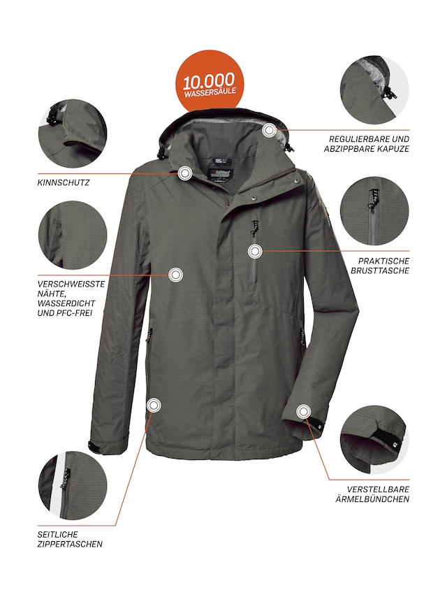 Killtec Outdoorjacke »KOS 256 MN JCKT_CARLEB« Wind- und wasserdichte Herrenjacke mit abnehmbarer Kapuze