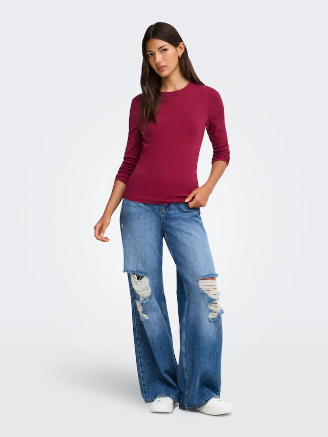 ONLY Langarmshirt »ONLRILEY O-NECK L/S TOP JRS« Baumwollmischung
