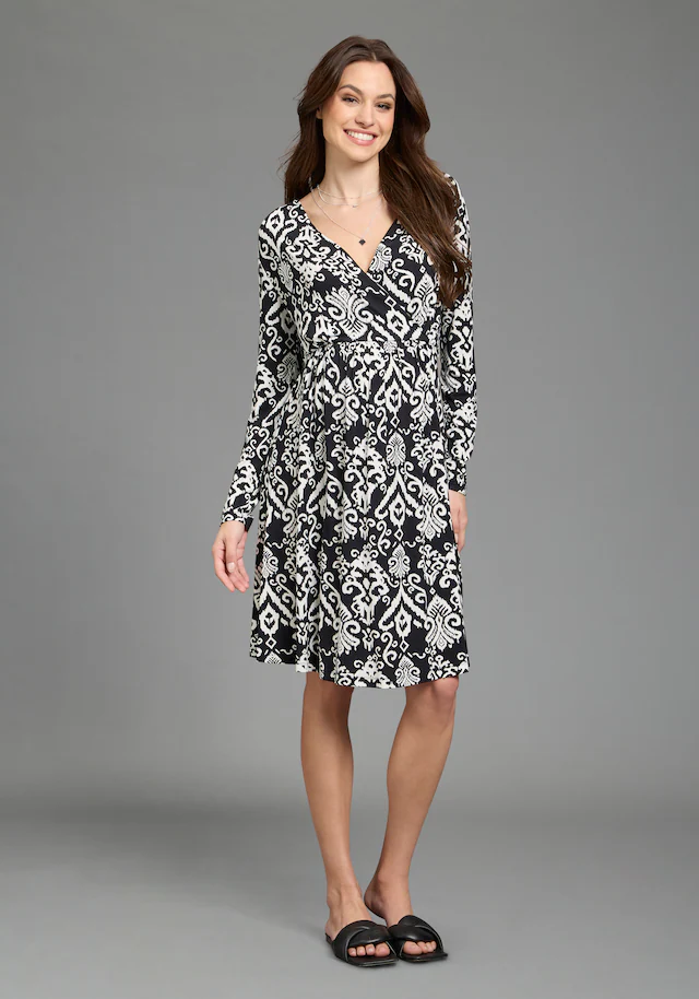 Neun Monate Umstandskleid », Viskose-Kleid für Schwangerschaft und Stillzeit« , Stillkleid in fließender Form und mit modischem Mustser