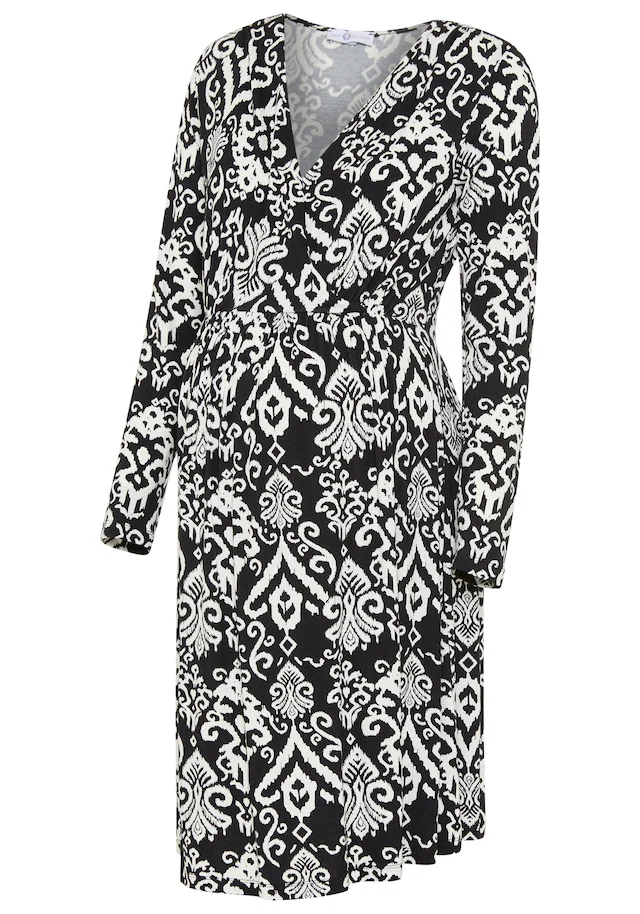 Neun Monate Umstandskleid », Viskose-Kleid für Schwangerschaft und Stillzeit« , Stillkleid in fließender Form und mit modischem Mustser