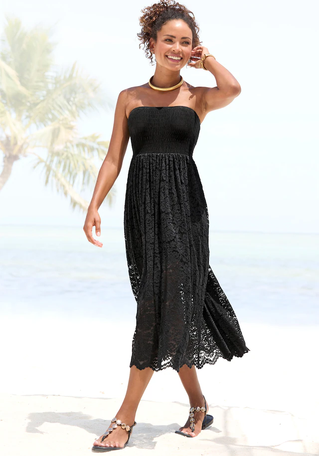 LASCANA 2-in-1-Kleid »aus geblümter Spitze, auch als Maxirock tragbar« Ohne Taschen verspieltes Sommerkleid, Spitzenkleid, Bandeaukleid, Spitzenrock