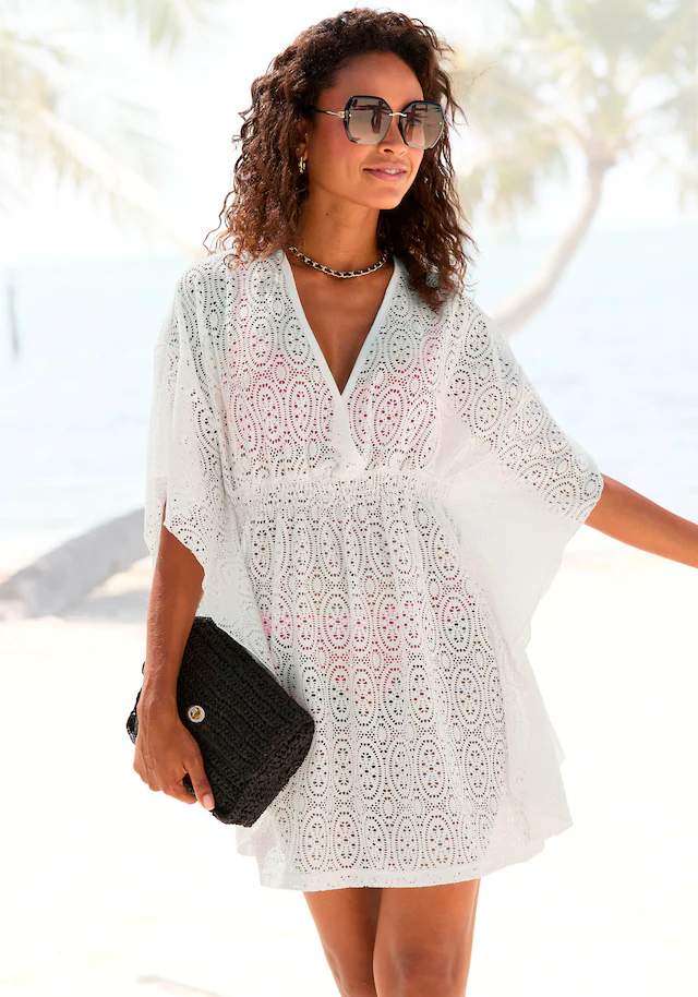 LASCANA Longbluse »aus transparenter Lochspitze« Elegante Kaftanbluse, lockere Tunika aus Spitze, Strandtunika