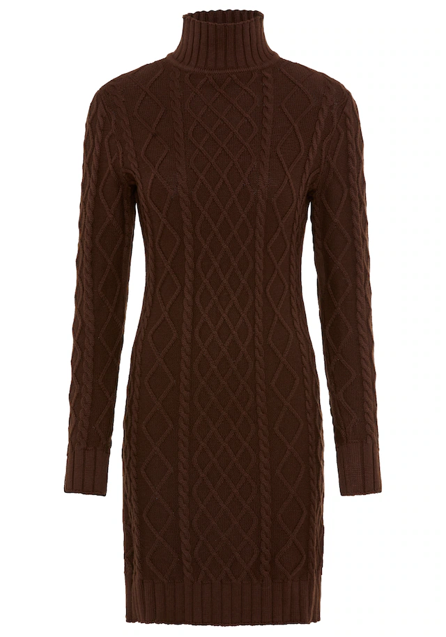 Laura Scott Strickkleid mit Zopfstrickmuster und Stehkragen