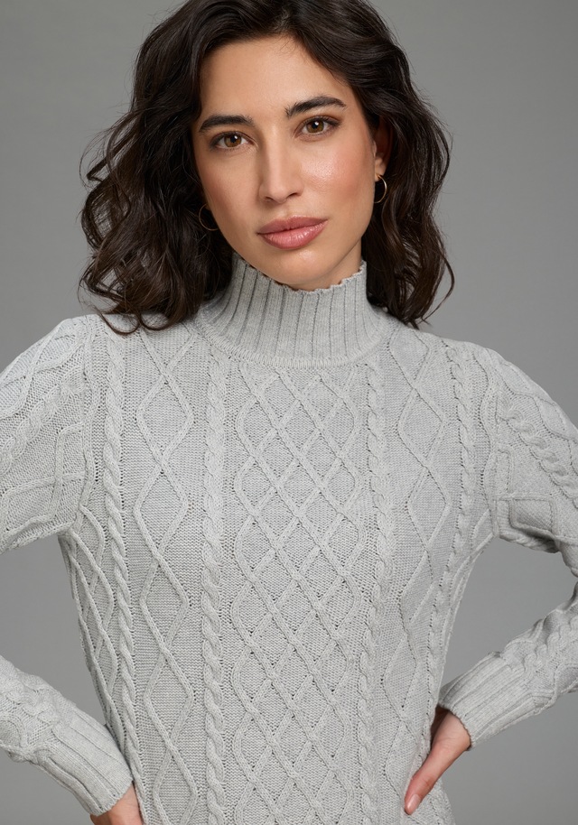 Laura Scott Strickkleid mit Zopfstrickmuster und Stehkragen