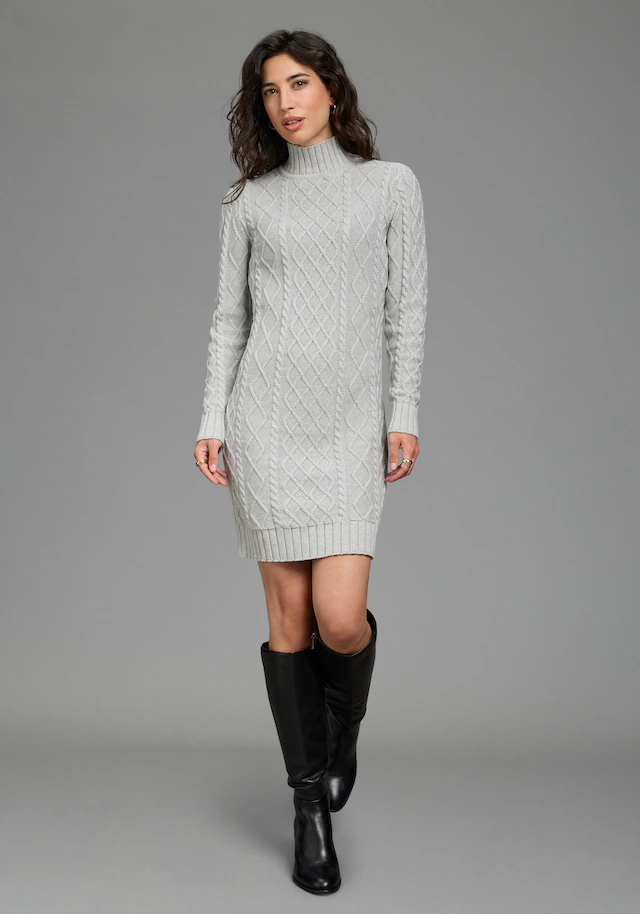 Laura Scott Strickkleid mit Zopfstrickmuster und Stehkragen