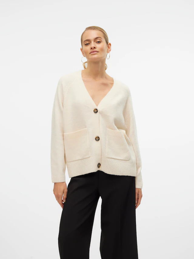 Vero Moda Strickjacke »VMBOOM LS V-NECK BUTTON CARDIGAN GA NOOS« Materialmix, loose fit