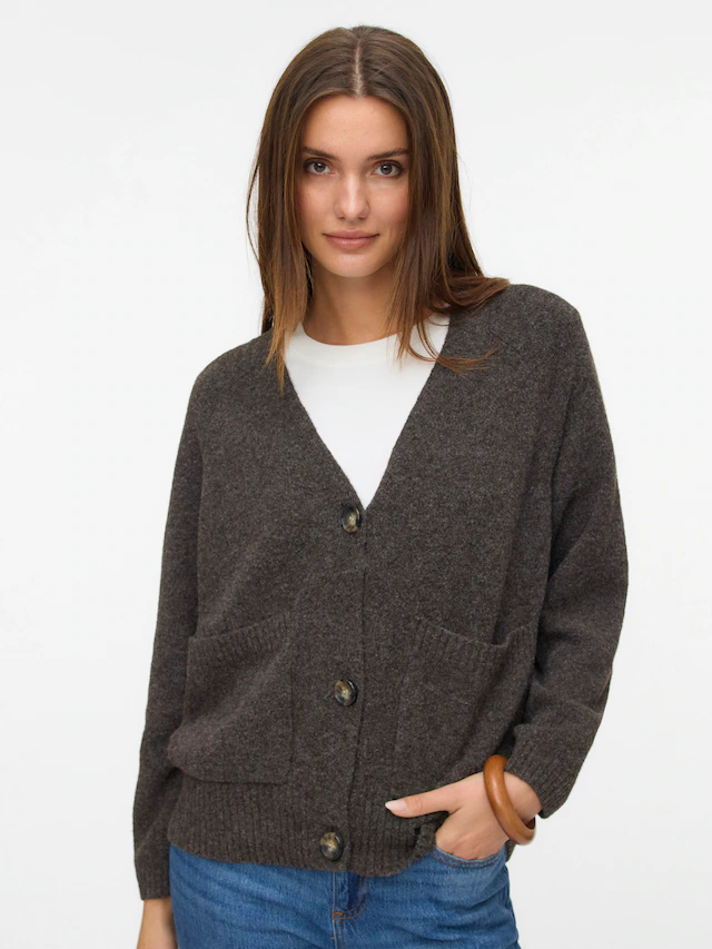 Vero Moda Strickjacke »VMBOOM LS V-NECK BUTTON CARDIGAN GA NOOS« Materialmix, loose fit