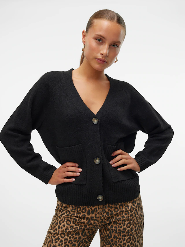 Vero Moda Strickjacke »VMBOOM LS V-NECK BUTTON CARDIGAN GA NOOS« Materialmix, loose fit