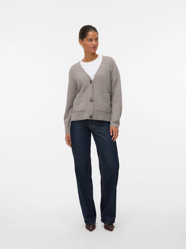 Vero Moda Strickjacke »VMBOOM LS V-NECK BUTTON CARDIGAN GA NOOS« Materialmix, loose fit