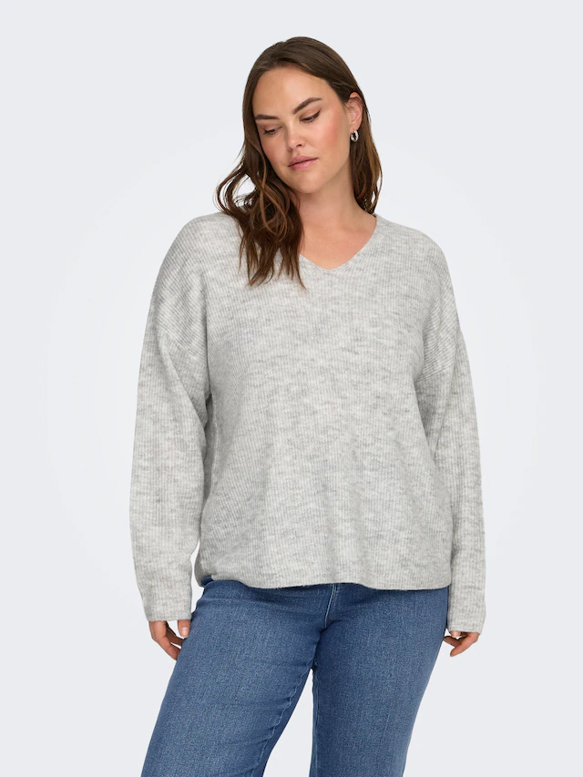 ONLY CARMAKOMA Strickpullover »CARCAMILLA V-NECK L/S PULLOVER KNT NOOS« Materialmix