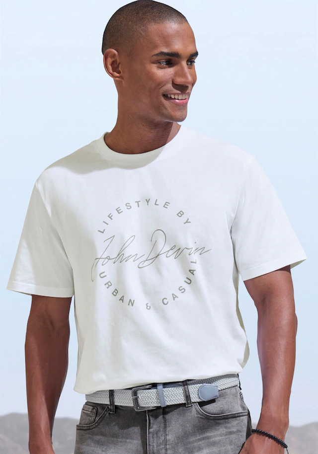 John Devin T-Shirt Rundhalsshirt mit Print aus reiner Baumwolle