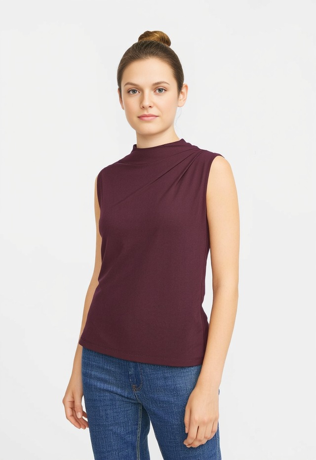 pieces Stehkragenshirt »PCMADISON SL DRAPED TOP NOOS BC« Materialmix, slim fit