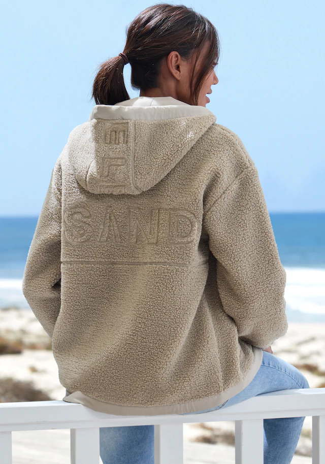 Elbsand Fleecejacke mit Kapuze Übergangsjacke aus Teddy-Fleece mit verstellbarer Kapuze