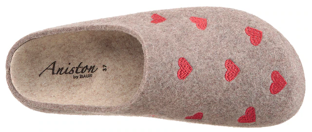 Aniston SHOES Clog Hausschuh, Homeslipper mit Herzchen-Stickerei