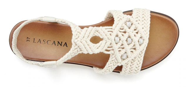 LASCANA Sandale »Sommerschuh, offener Schuh, Pantolette,« in trendiger Häkeloptik, Glitzerdetails und elastischen Riemchen