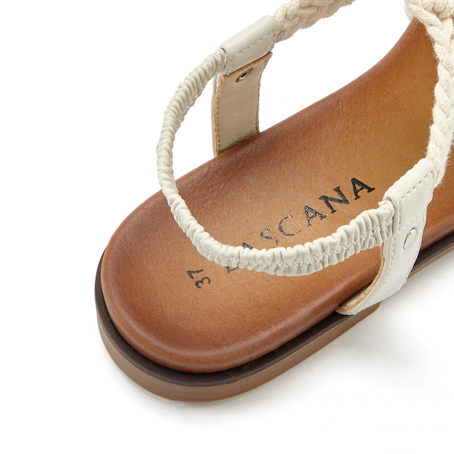 LASCANA Sandale »Sommerschuh, offener Schuh, Pantolette,« in trendiger Häkeloptik, Glitzerdetails und elastischen Riemchen