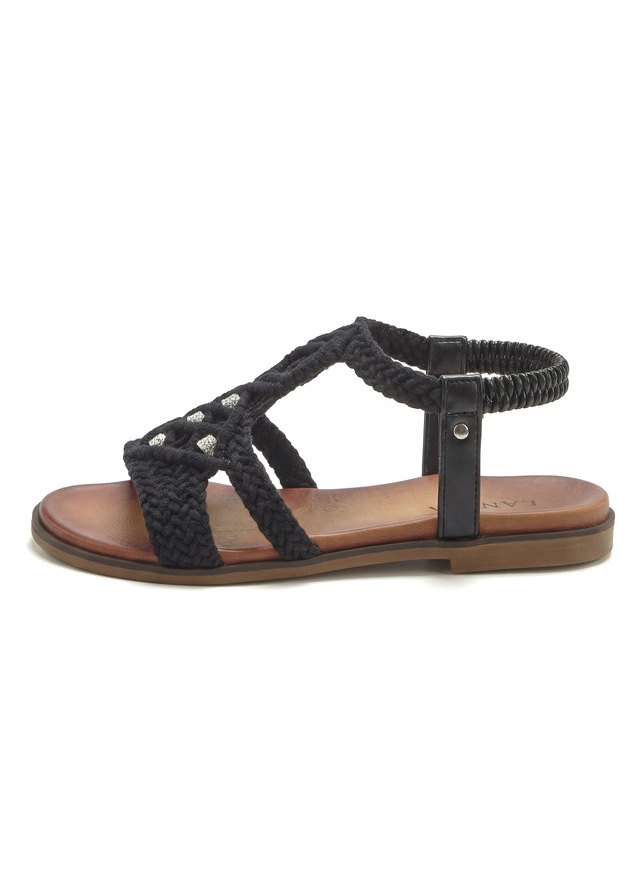 LASCANA Sandale »Sommerschuh, offener Schuh, Pantolette,« in trendiger Häkeloptik, Glitzerdetails und elastischen Riemchen
