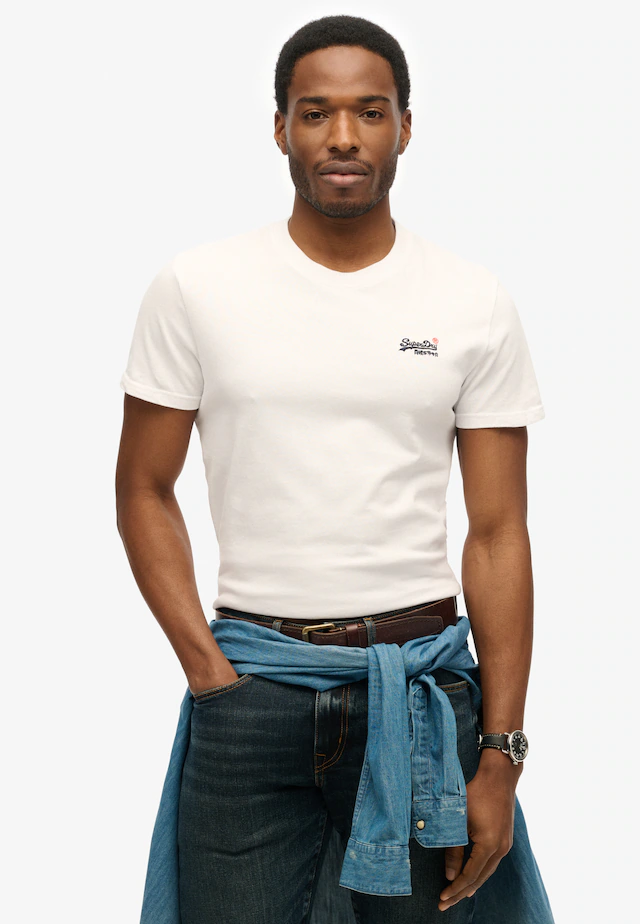 Superdry Rundhalsshirt »ESSENTIAL CONTRAST EMB TEE« Slim Fit, aus Baumwolle und Single Jersey, mit Print, pflegeleicht