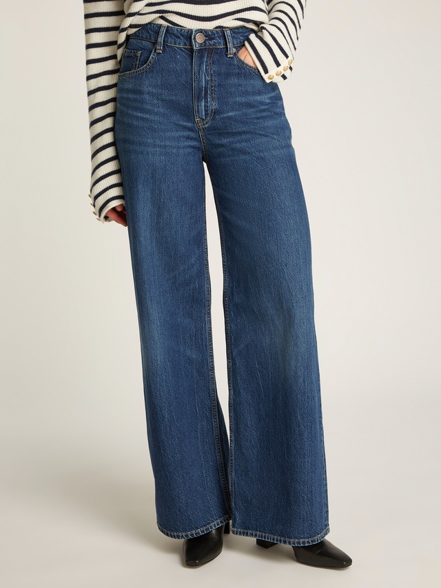Tommy Hilfiger Weite Jeans »WIDE LEG HW LOU« mit Logo-Badge, mit Nieten, mit Bügelfalten