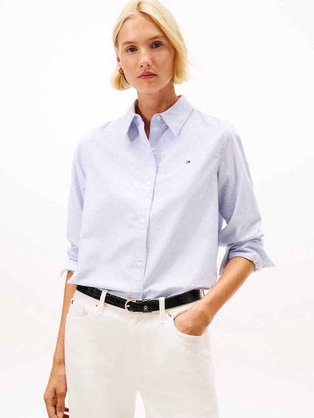 Tommy Hilfiger Hemdbluse »OXFORD RELAXED FIT SHIRT mit Hemdblusenkragen und Stickerei« Baumwolle, relaxed fit