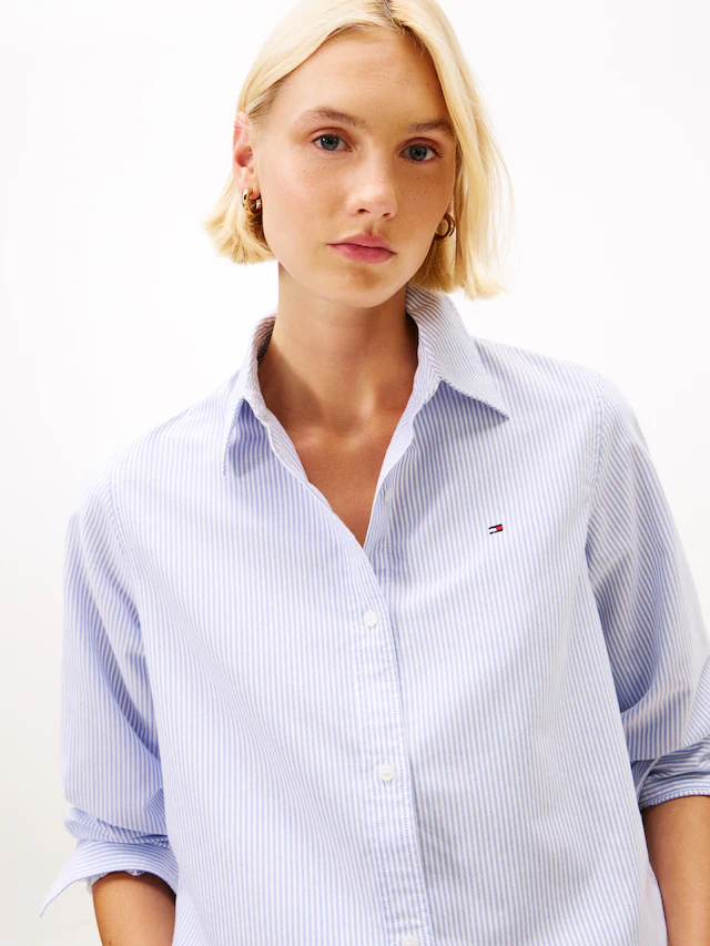 Tommy Hilfiger Hemdbluse »OXFORD RELAXED FIT SHIRT mit Hemdblusenkragen und Stickerei« Baumwolle, relaxed fit