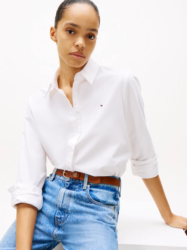 Tommy Hilfiger Hemdbluse »OXFORD RELAXED FIT SHIRT mit Hemdblusenkragen und Stickerei« Baumwolle, relaxed fit