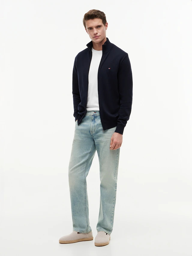 Tommy Hilfiger Strickjacke »ESSENTIAL COTTON ZIP THRU« mit Logostickerei
