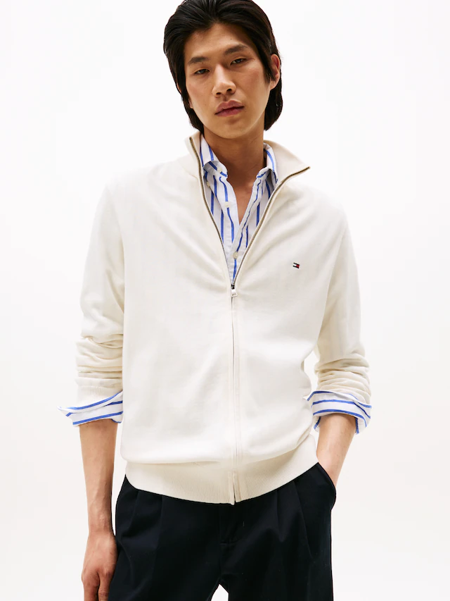 Tommy Hilfiger Strickjacke »ESSENTIAL COTTON ZIP THRU« mit Logostickerei