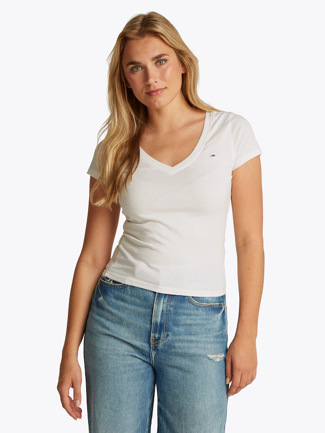 Tommy Jeans Kurzarmshirt »TJW SLIM V-NECK TEE« mit Logo-Stickerei