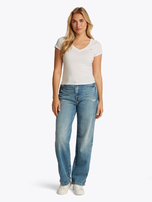 Tommy Jeans Kurzarmshirt »TJW SLIM V-NECK TEE« mit Logo-Stickerei