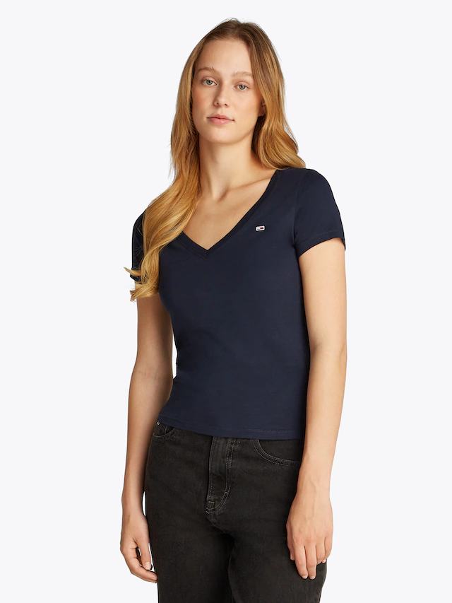 Tommy Jeans Kurzarmshirt »TJW SLIM V-NECK TEE« mit Logo-Stickerei