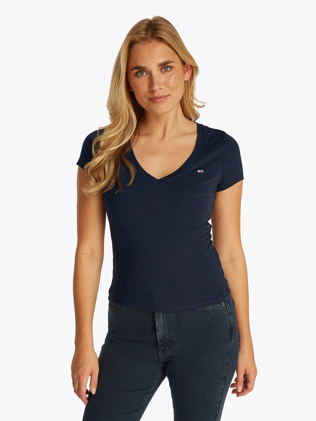 Tommy Jeans Kurzarmshirt »TJW SLIM V-NECK TEE« mit Logo-Stickerei