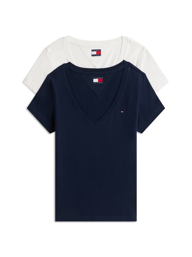Tommy Jeans T-Shirt »TJW 2PACK V-NECK TEE« Packung, 2-er Pack, 2 Stk. mit Logostickerei