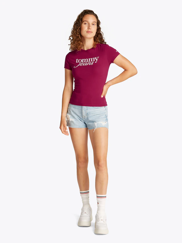 Tommy Jeans Curve Rundhalsshirt »Shirt TJW SLIM ESSENTIAL« in Großen Größen, Logo-Print auf Brusthöhe, mit Logostickerei
