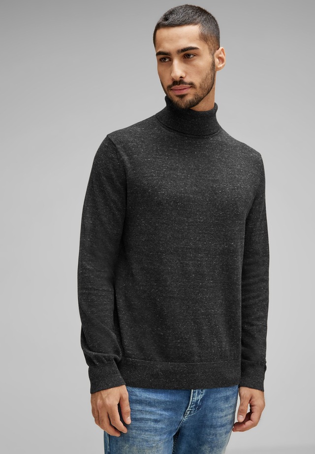 STREET ONE MEN Rollkragenpullover in Melange Optik